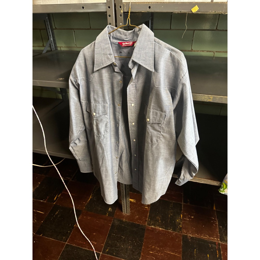 Vintage Tuf-Nut Mens Western Pearl Snap Shirt Blue Cotton Chambray 17 Reg NWT